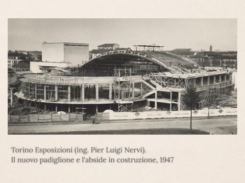 Torino Esposizioni (ing. Pier Luigi Nervi).  Il nuovo padiglione e l'abside in costruzione, 1947