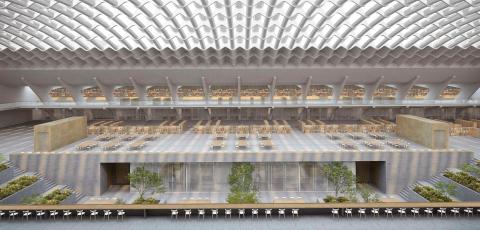 Rendering del Padiglione Nervi visto dalla balconata laterale