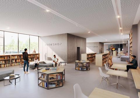 Rendering del Bookshop - Caffetteria