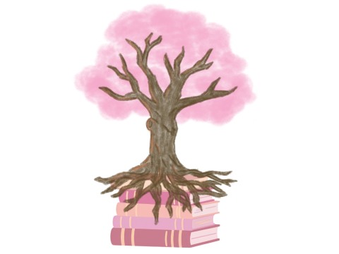 disegno albero con radici libri